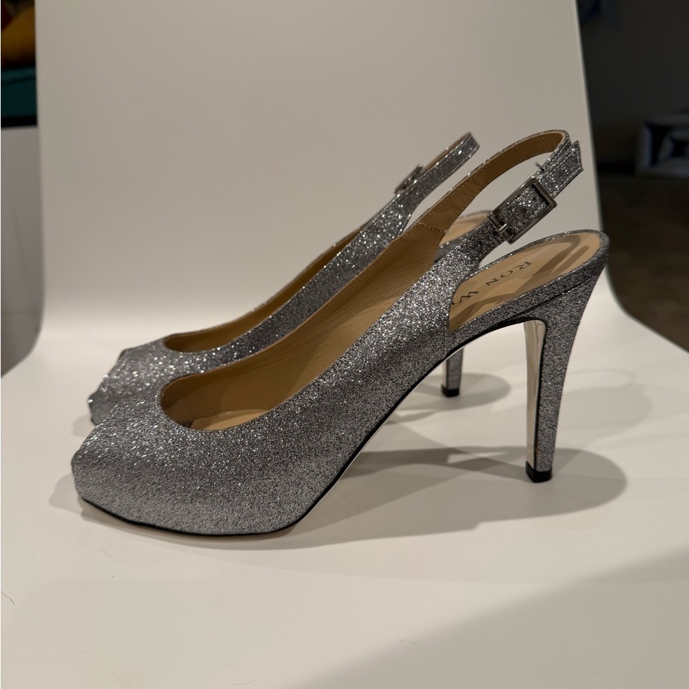 Ron White Glitter Peep Toe Sling Backs Size 39